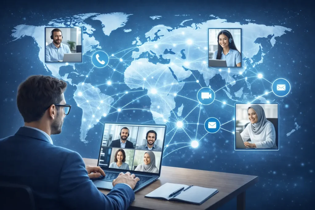 business owner outsourcing work to global remote team