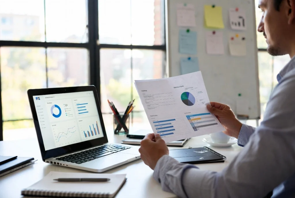 business owner reviewing digital marketing strategy roadmap for 2026 trends