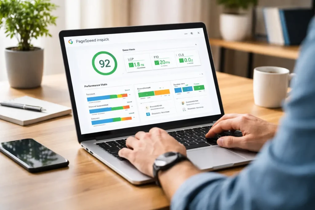 checking website Core Web Vitals and site speed for technical SEO