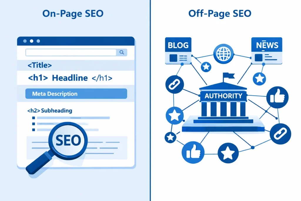 on-page SEO vs off-page SEO comparison