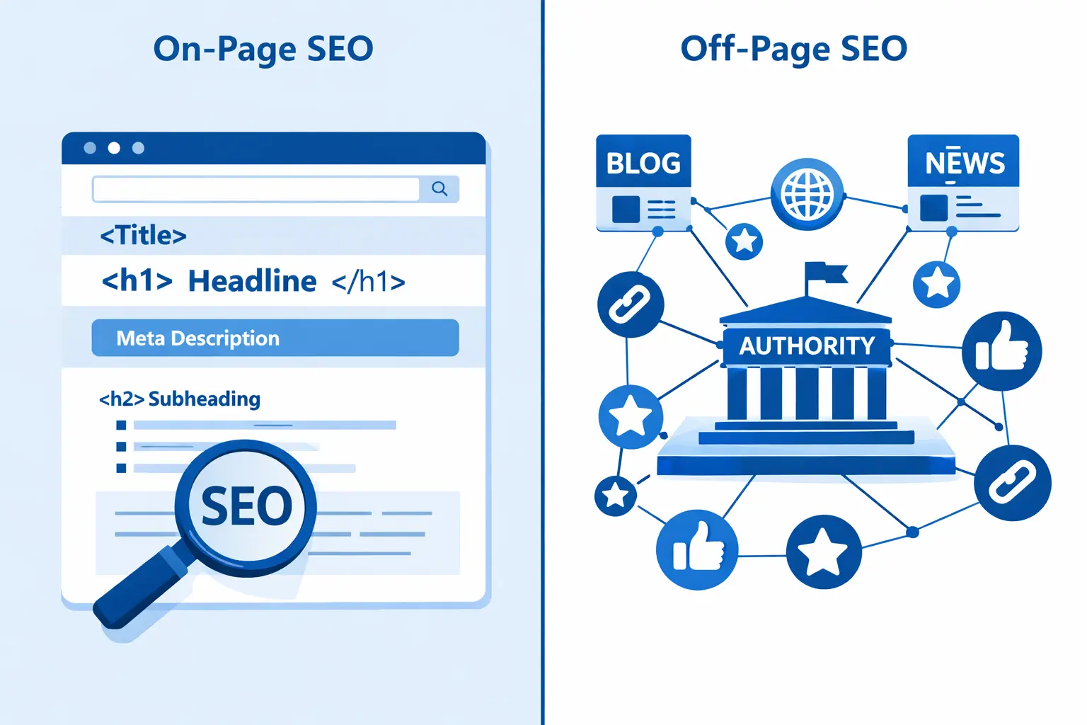 on-page SEO vs off-page SEO comparison