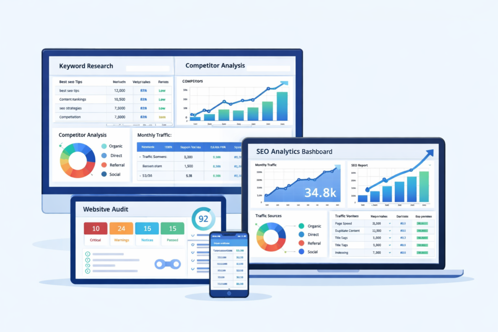 SEO analytics and keyword research dashboard