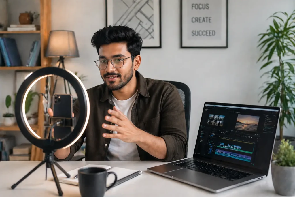 content creator recording short-form video for digital marketing strategy 2026