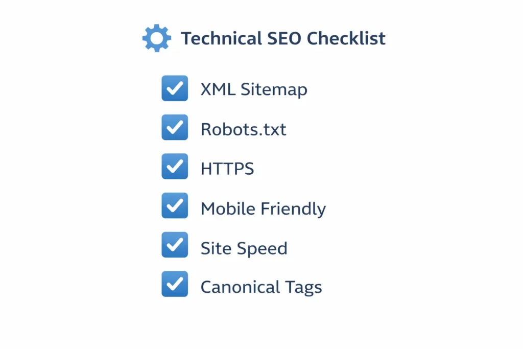 technical SEO checklist for beginners 2026 with key optimization items