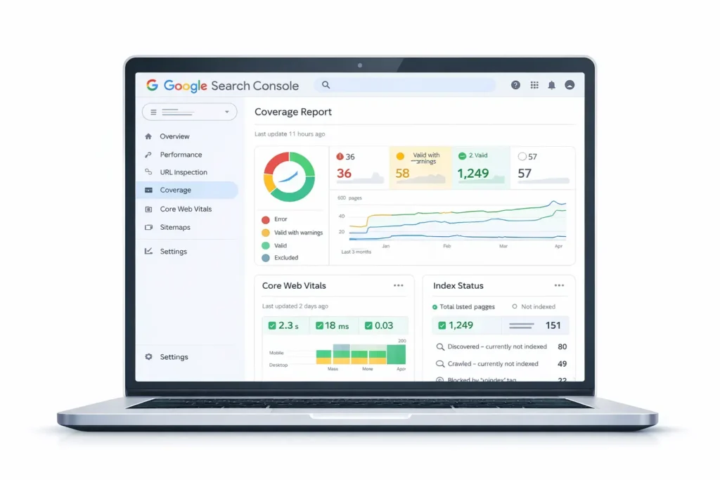 Google Search Console dashboard for technical SEO monitoring beginners